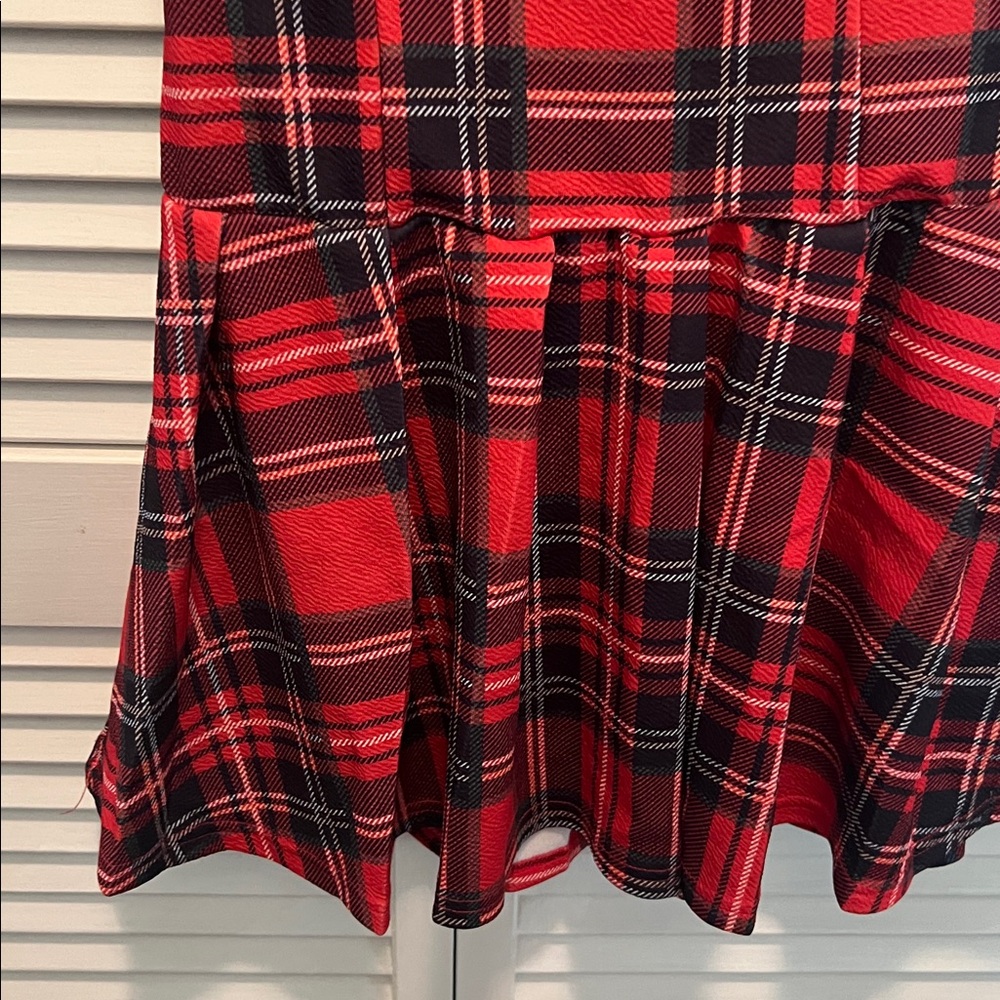 ( 0445) Women Strapless Red Plaid Women's Dress - Picture 5 of 9